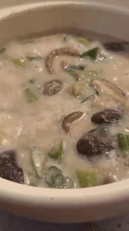 Mushroom soup documented in Shibuya ceramic pot