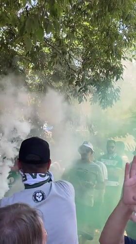 LECA FC supporters celebrate with green smoke in Oeiras