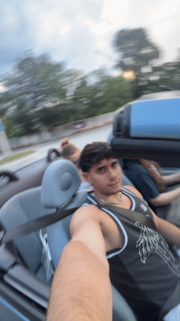 Group takes selfies in convertible on Plovdiv road