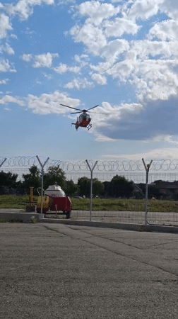 Medical helicopter on the ground and in the air, Târgu Jiu