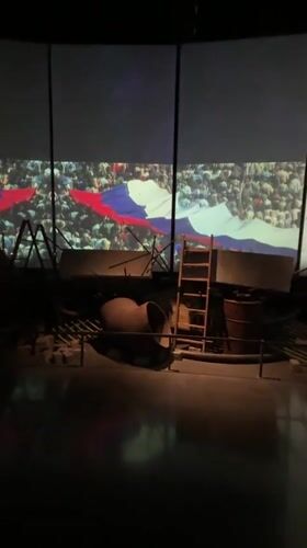 Museum visitor documents Yeltsin Center exhibits in Yekaterinburg