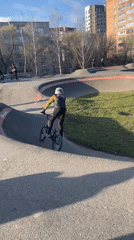 BMX rider practices on pump track in Izhevsk