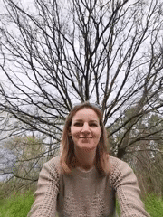 Woman visits forest paths in Zelenyi Hai, Ukraine