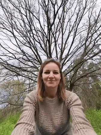 Woman visits forest paths in Zelenyi Hai, Ukraine