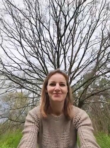 Woman visits forest paths in Zelenyi Hai, Ukraine