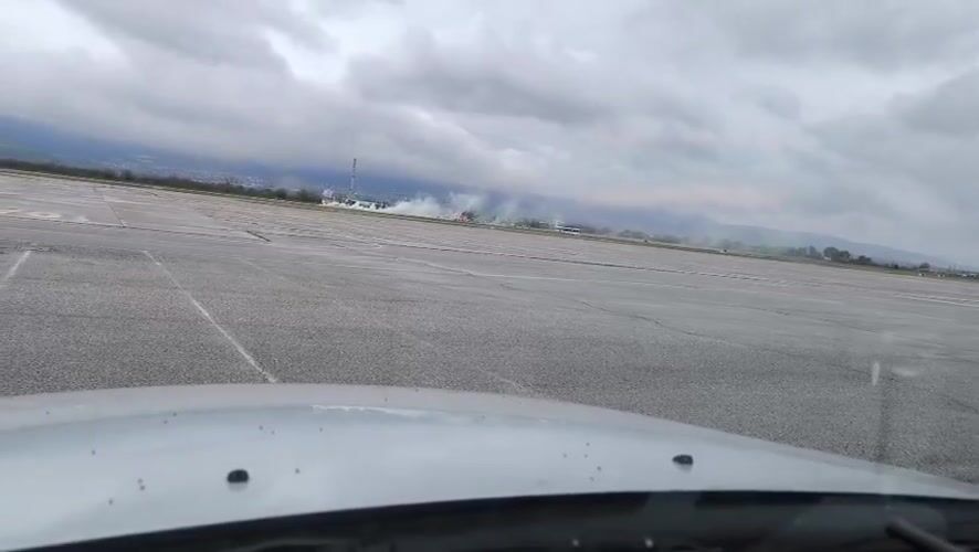 Airport tarmac filmed from vehicle in Krumovo, Bulgaria