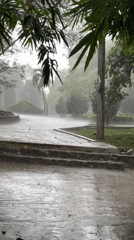 Rainy morning at a green park and river outside Ho Chi Minh City