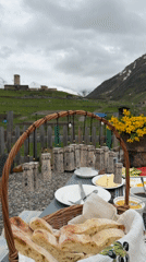 Mountain breakfast captured in remote Georgian village of Ushguli