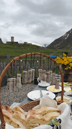 Mountain breakfast captured in remote Georgian village of Ushguli
