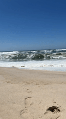 Empty beach in Torreira under clear skies, Atlantic waves rolling in