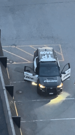 Police officers gather around a vehicle in a Coquitlam parking lot