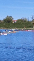 Kayakers enjoy sunny morning paddle session in Jelgava, Latvia