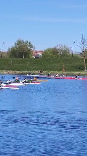 Kayakers enjoy sunny morning paddle session in Jelgava, Latvia