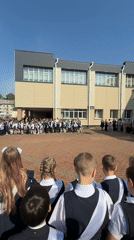 School ceremony with flag procession held in Birobidzhan, Russia