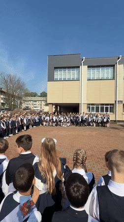 School ceremony with flag procession held in Birobidzhan, Russia