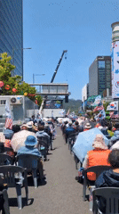 Street demonstration with Korean-American flags held in Seoul