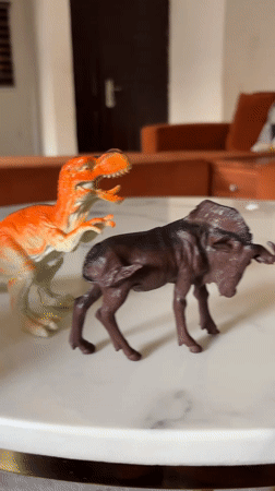 Toy dinosaurs and animals photographed on marble surface in Abuja