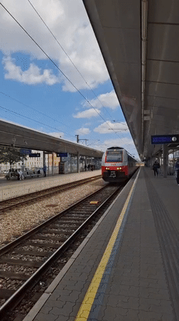 Spring morning in Vienna: train arrival, blooming flowers