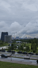Moscow cityscape captured on cloudy spring day