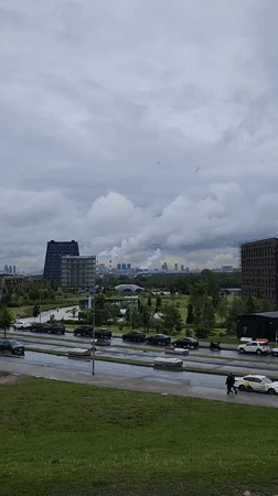 Moscow cityscape captured on cloudy spring day