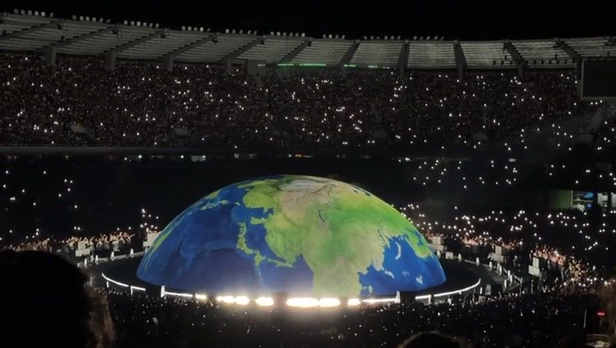 Tbilisi stadium concert features massive rotating Earth projection