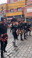 Street parade with dancers, musicians celebrates in La Paz Bolivia
