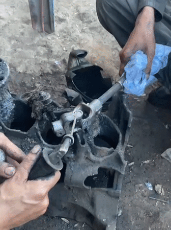 Outdoor welding repairs conducted on metallic component in Kandahar