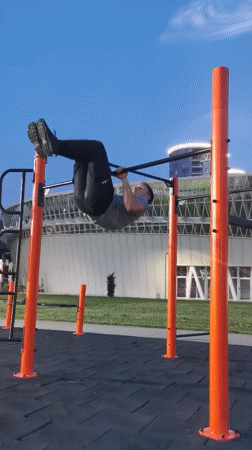 Evening calisthenics workout session captured at Burgas outdoor fitness park