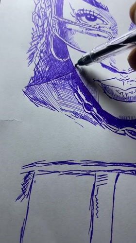 Ballpoint pen portrait in progress, Jos Nigeria