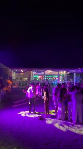 Beach club night in Estepona: DJ, bonfires, and purple lights