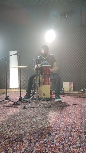 Musician records percussion session in Bulgarian studio