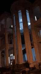 Construction site illuminated at night in Lhokseumawe, Indonesia
