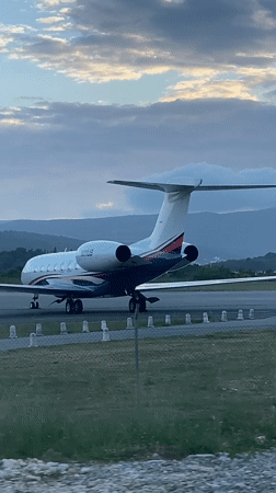 Aircraft taxis on runway at Tivat Montenegro airport
