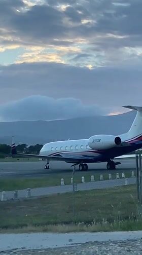 Aircraft taxis on runway at Tivat Montenegro airport