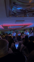 Folk dancers perform traditional show for restaurant diners in Turkey