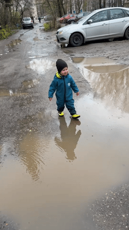 Toddler's morning play documented in Rusanovo, Russia