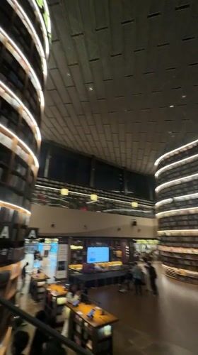 Seoul entertainment venues visited: library bookshelves, movie theater concessions