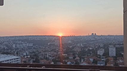 Sunrise captured over Belgrade suburb cityscape Monday morning