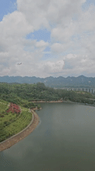 Scenic lake landscape documented in Liangjiang, China