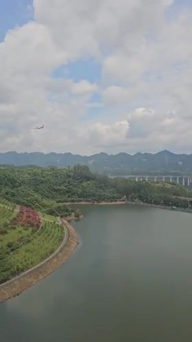 Scenic lake landscape documented in Liangjiang, China