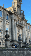 Evening tourists gather at Santiago de Compostela Cathedral