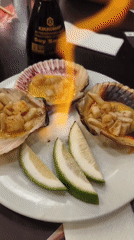 Diner captures scallops and sushi meal in Quito restaurant