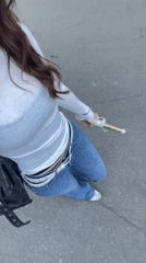 Woman takes morning selfies on Moscow street