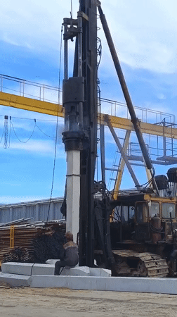 Pile driving operation underway in Megion, Russia