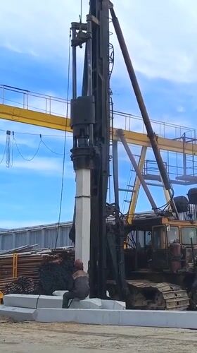 Pile driving operation underway in Megion, Russia