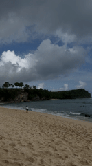 Surfer walks beach at dawn in Kuta Selatan