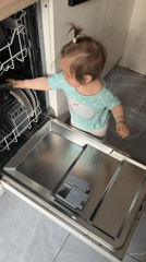 Toddler observed near open dishwasher in Russian household