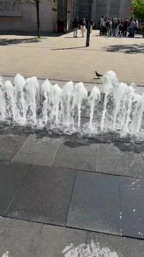 Fountain operates in sunny Budapest plaza