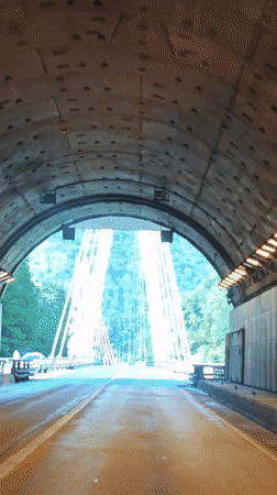 Vehicle crosses cable-stayed bridge in Kepsha, Russia