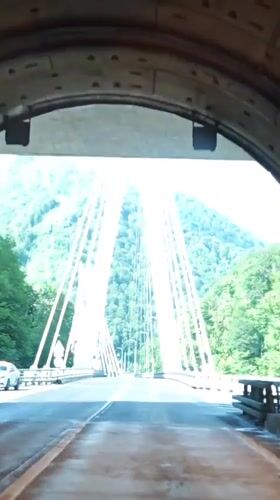 Vehicle crosses cable-stayed bridge in Kepsha, Russia